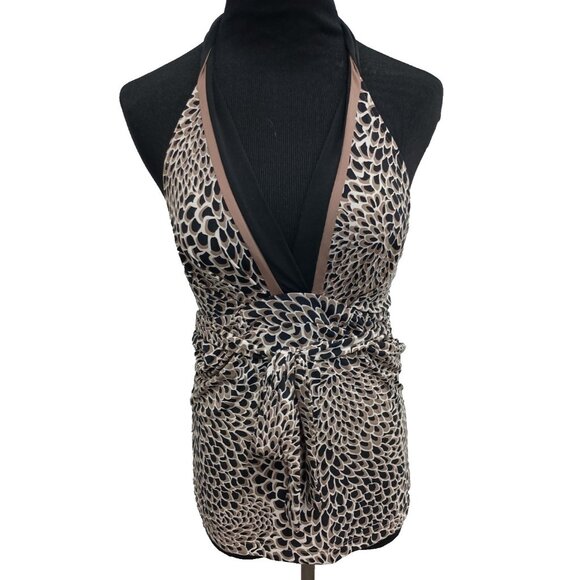 VTG Y2K BCBGMaxazria Womens Babydoll Halter Top Small Animal Print Coquette - Picture 1 of 8